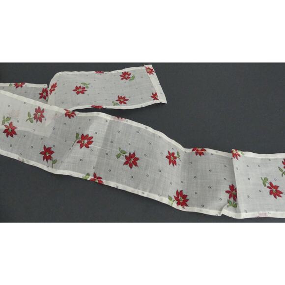 Vtg Sheer Poinsettia Apron Holiday Mid Century Waist Tie Christmas Floral - Picture 4 of 6